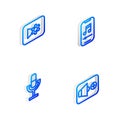 Set Isometric line Music player, or video settings, Microphone and Speaker volume icon. Vector Royalty Free Stock Photo