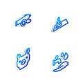 Set Isometric line Muslim man prays, Ramadan cannon, Pig and Wudhu icon. Vector