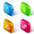 Set Isometric line Mustard bottle, Ketchup, Hotdog sandwich and icon. Vector