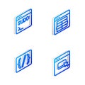 Set Isometric line MySQL code, Code terminal, Programming language syntax and Browser files icon. Vector Royalty Free Stock Photo