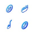 Set Isometric line Nachos in plate, Toilet, Kitchen ladle and Served fish on icon. Vector