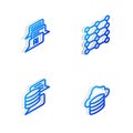 Set Isometric line Neural network, Chat bot, Server, Data and Cloud database icon. Vector