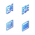 Set Isometric line Neural network, Server, Data and Binary code icon. Vector Royalty Free Stock Photo
