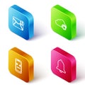 Set Isometric line New, email incoming message, Cloud sync refresh, Dead mobile and Ringing bell icon. Vector Royalty Free Stock Photo