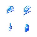 Set Isometric line Nuclear explosion, Peace, Shovel and Walkie talkie icon. Vector
