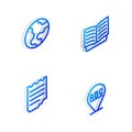 Set Isometric line Open book, Earth globe, Notebook and Alphabet icon. Vector Royalty Free Stock Photo