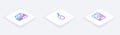 Set Isometric line Optical disc drive, Computer mouse and Hard disk HDD. White square button. Vector