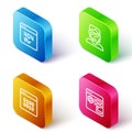 Set Isometric line Page with a 404 error, Hacker coder, Binary and Browser setting icon. Vector Royalty Free Stock Photo