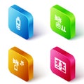 Set Isometric line Portable sensor, Smart farming technology, and icon. Vector