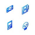 Set Isometric line Portable video game console, Mobile and playing in, Retro arcade machine and Skull icon. Vector Royalty Free Stock Photo