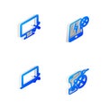 Set Isometric line Power bank service, Computer monitor, Laptop and Drill machine icon. Vector Royalty Free Stock Photo