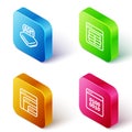 Set Isometric line Processor, MySQL code, Software and Binary icon. Vector
