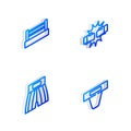 Set Isometric line Punch in boxing gloves, Boxing ring, short and Groin guard icon. Vector Royalty Free Stock Photo