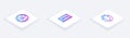 Set Isometric line Radioactive, XYZ Coordinate system and Magnet. White square button. Vector