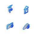 Set Isometric line Retro wall watch, Electric scooter, Folder and lock and Cloud computing icon. Vector Royalty Free Stock Photo