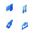 Set Isometric line Screwdriver and wrench, Air conditioner service, Processor and Laptop icon. Vector Royalty Free Stock Photo