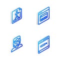 Set Isometric line Search engine, Flowchart, Hacker or coder and icon. Vector Royalty Free Stock Photo