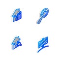 Set Isometric line Search house, Rising cost of housing, and Hanging sign with Sold icon. Vector