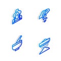 Set Isometric line Seed, Farmer in the hat, Mortar and pestle and Sifting flour icon. Vector