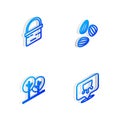 Set Isometric line Seeds, Basket, Tree and Udder icon. Vector