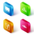 Set Isometric line Server, Data, Web Hosting, Folder tree, Unknown document and UFO flying spaceship icon. Vector Royalty Free Stock Photo