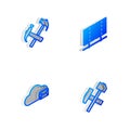 Set Isometric line Server, Data, Web Hosting, Two crossed hammers, Cloud mail server and icon. Vector Royalty Free Stock Photo