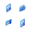 Set Isometric line Setting database server, Hard disk drive HDD sync refresh, Delete folder and icon. Vector Royalty Free Stock Photo