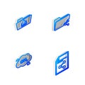 Set Isometric line Share folder, Folder upload, Methane emissions reduction and file icon. Vector Royalty Free Stock Photo