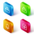 Set Isometric line Sinking cruise ship, Cruise, Ship bell and First aid kit icon. Vector