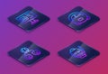 Set Isometric line Software, Artificial intelligence, Robot vacuum cleaner and . Blue square button. Vector