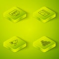 Set Isometric line Spiral notebook, Security camera, Paint spray can and Speech bubble with text art icon. Vector