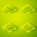 Set Isometric line Sponge, Washing dishes, Bottle for cleaning agent and icon. Vector