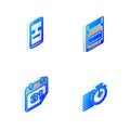 Set Isometric line SSD card, Dead mobile, Calendar and Stopwatch icon. Vector