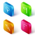 Set Isometric line Storm, Meteorology windsock wind vane, Lightning bolt and Fahrenheit icon. Vector Royalty Free Stock Photo