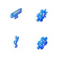 Set Isometric line Sun and snowflake, Air conditioner, USB and Snowflake icon. Vector Royalty Free Stock Photo