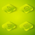 Set Isometric line Taco with tortilla, Watermelon, Cheese and Pear icon. Vector