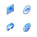 Set Isometric line Ten discount percent tag, Search in browser window, Delivery cargo truck vehicle and Worldwide icon