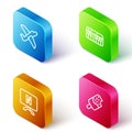 Set Isometric line Toy plane, Music synthesizer, Smart Tv and Ice cream icon. Vector