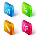 Set Isometric line Triangular ruler, Pixel arrow cursor, Pencil and Audio book icon. Vector