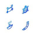 Set Isometric line Turtle, Crab, Shark fin soup and Shrimp icon. Vector Royalty Free Stock Photo