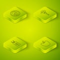 Set Isometric line Vegan food diet, , Apple and No meat icon. Vector