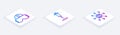 Set Isometric line Virtual reality glasses, Syringe and Social network. White square button. Vector