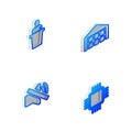 Set Isometric line Warehouse, Speaker, mute and Processor with CPU icon. Vector Royalty Free Stock Photo