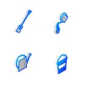 Set Isometric line Watering can, Garden shovel, and Bucket icon. Vector