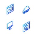 Set Isometric line Web development, Software, Computer monitor screen and Python programming language icon. Vector Royalty Free Stock Photo