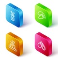 Set Isometric line Windmill, Fan flamenco, Spanish cook and Castanets icon. Vector