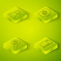 Set Isometric Mail and e-mail, Mail and e-mail in hand, Monitor and phone and Megaphone icon. Vector