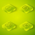 Set Isometric Mail and e-mail, Monitor and envelope, House and Speech bubble chat icon. Vector