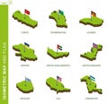 Set of 9 isometric map and flag, 3D vector isometric shape Royalty Free Stock Photo