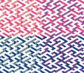 Set of Isometric Maze with blue and pink edges decorated with flat maze ornament.